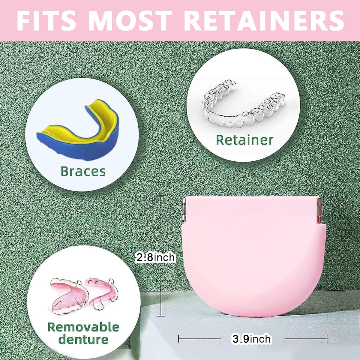 HANNEA Silicone Retainer Case for Aligners and Mouth Guards with Vent Holes | 90×75mm Food Grade Pink Pouch