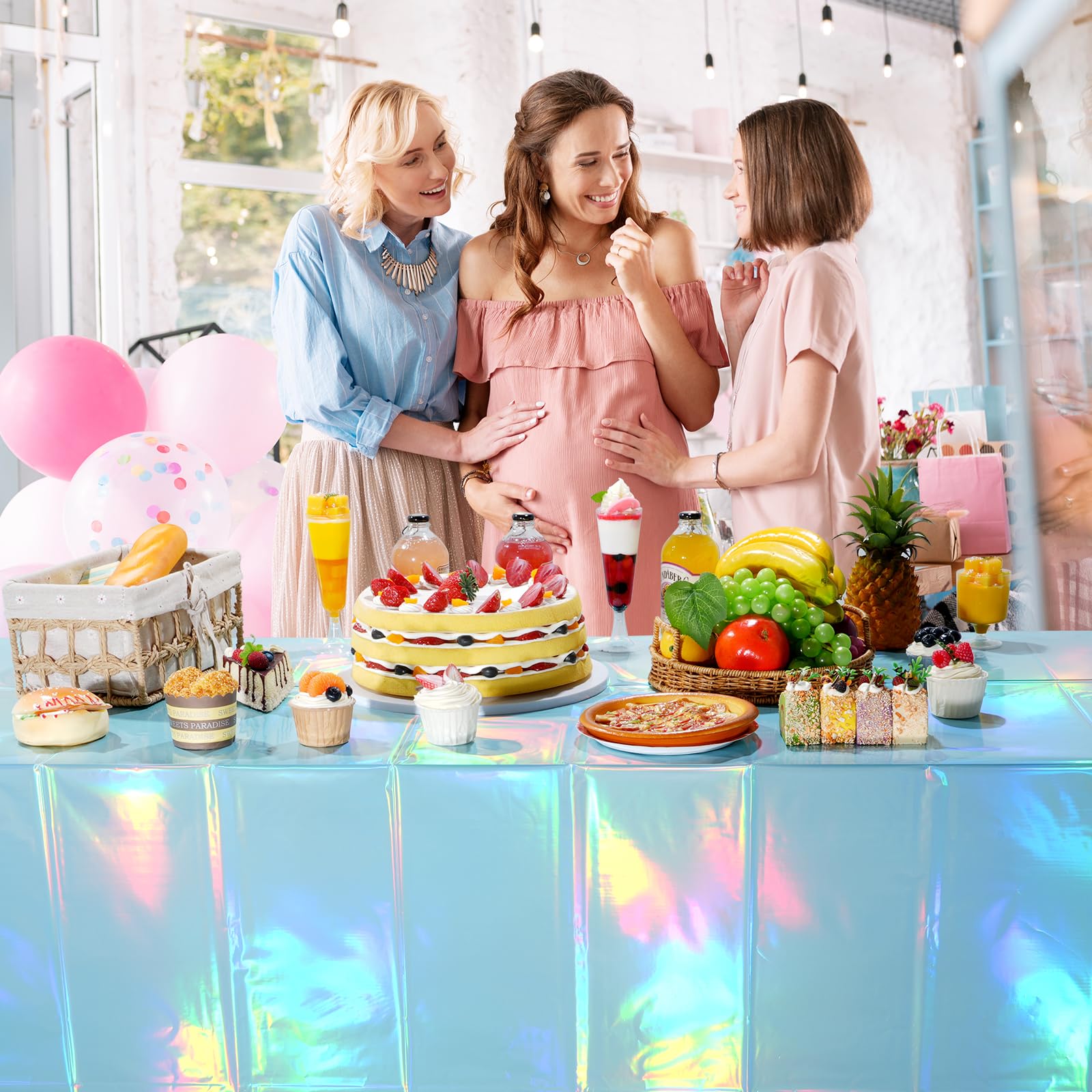 Supvox Tablecloths for Ocean and Beach Parties featuring 54×108 in Waterproof Plastic | Metallic Blue 3 Pack