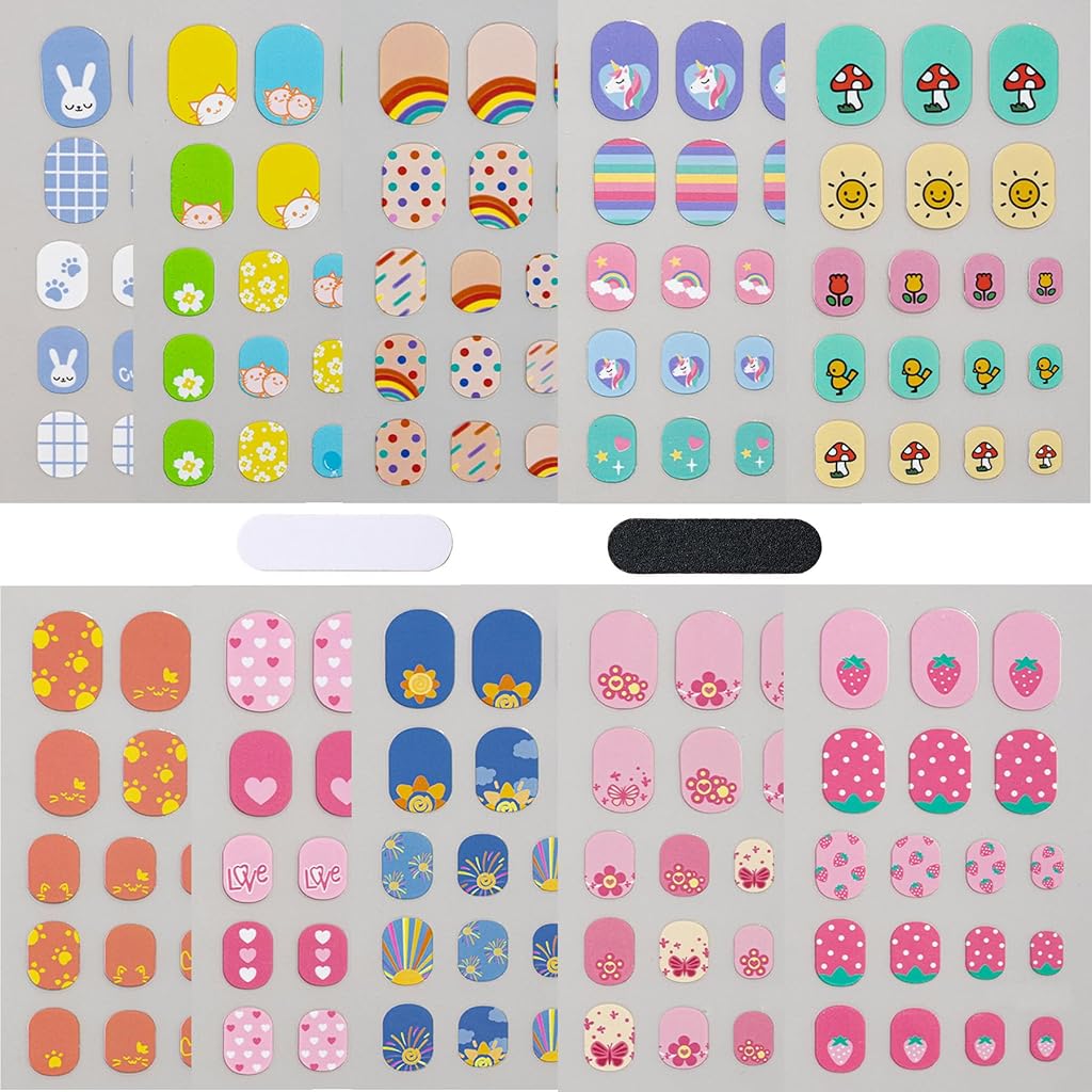MAYCREATE® DIY Nail Stickers for Kids Cartoon Nail Decals for Kids Waterproof Self-Adhesive Fancy Nail Stickers Full-coverage Nail Decals for Party Children's Day Gift, Pack of 10 Sheet