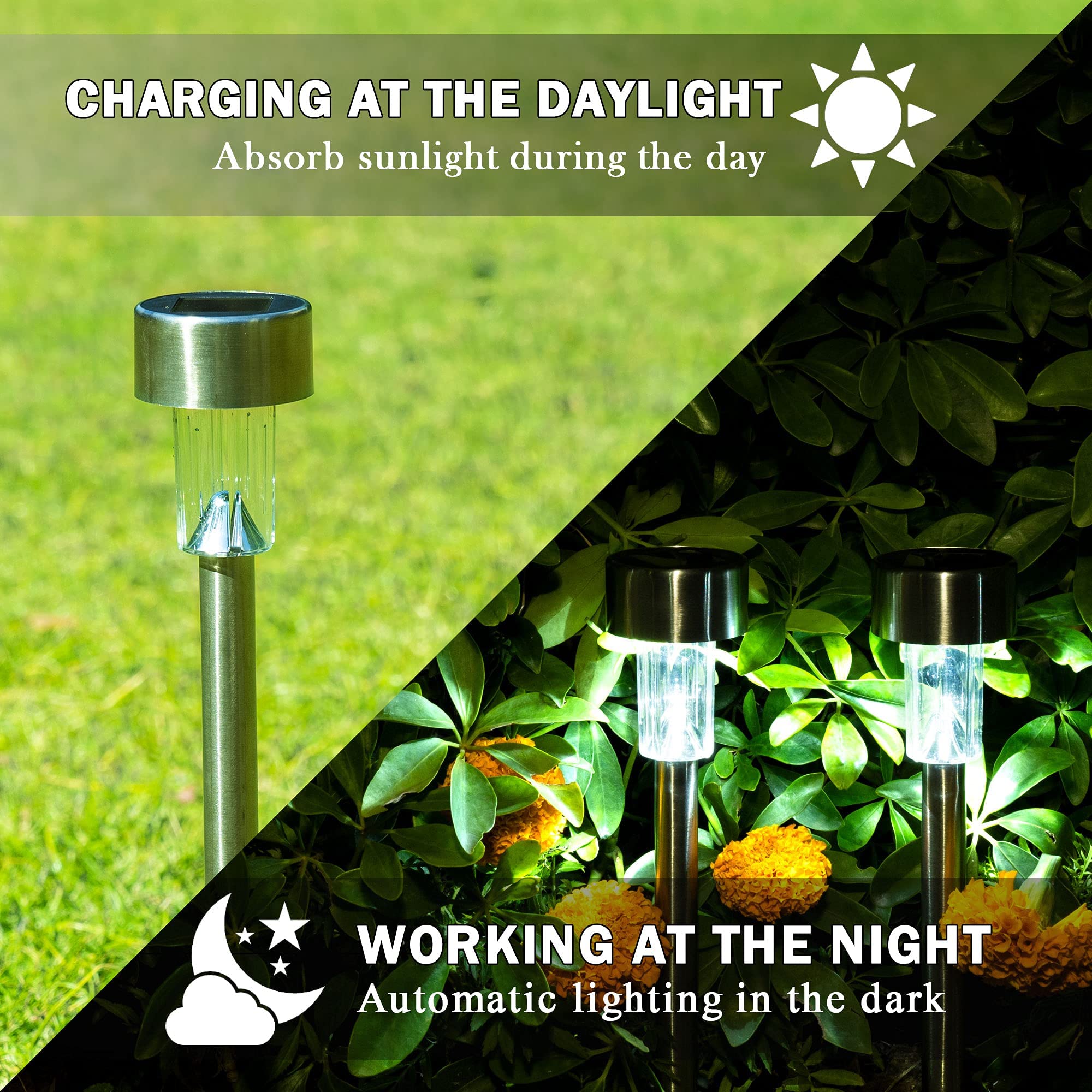 Solar Garden Lights for Outdoor Pathways with IP65 Waterproof Design and 12 Pack Stainless Steel Warm LED | Landscape and Yard Decoration