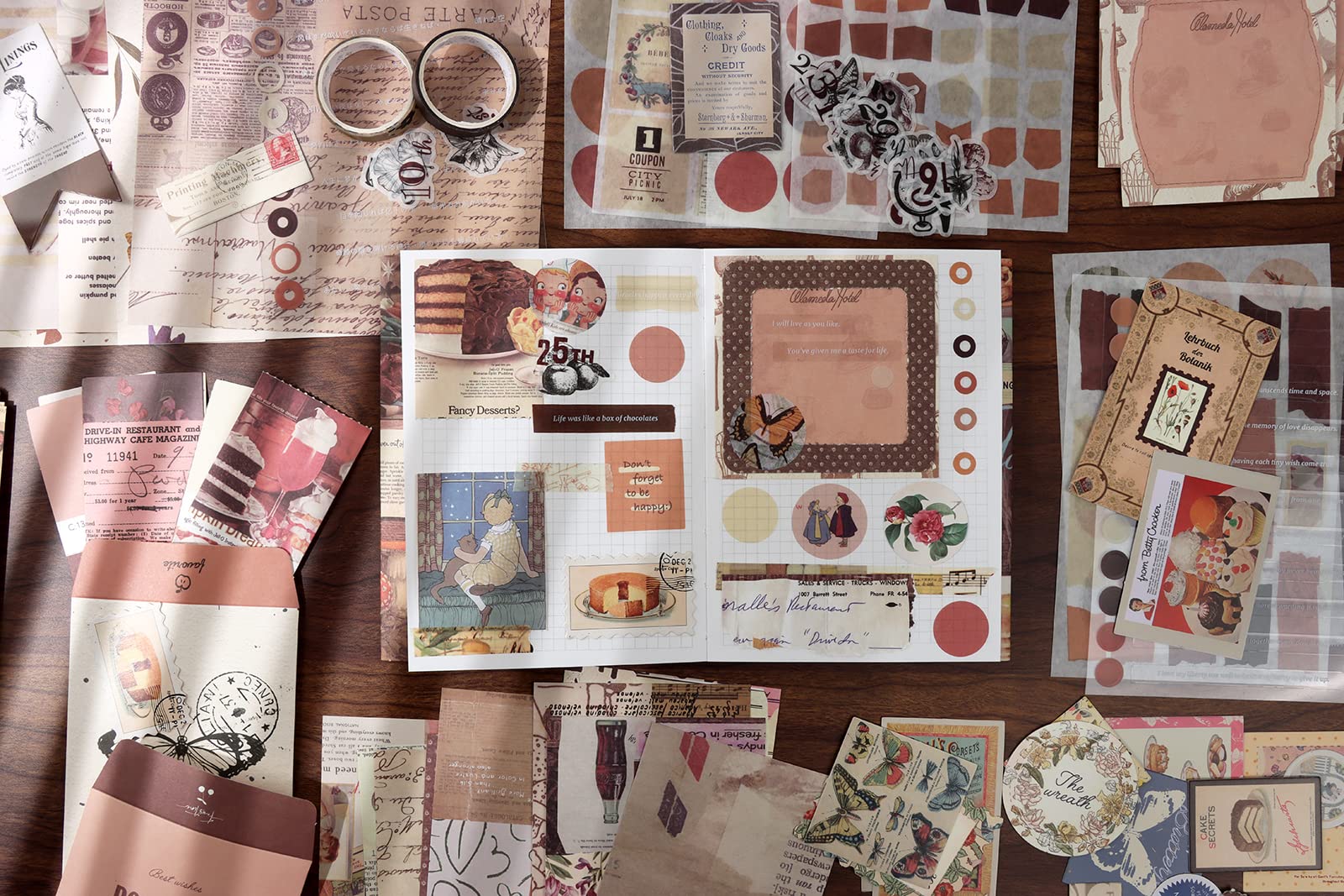 HASTHIP Vintage Scrapbook Stickers Pack for Journaling and Crafts with 346 pcs | Beige Aesthetic DIY Kit