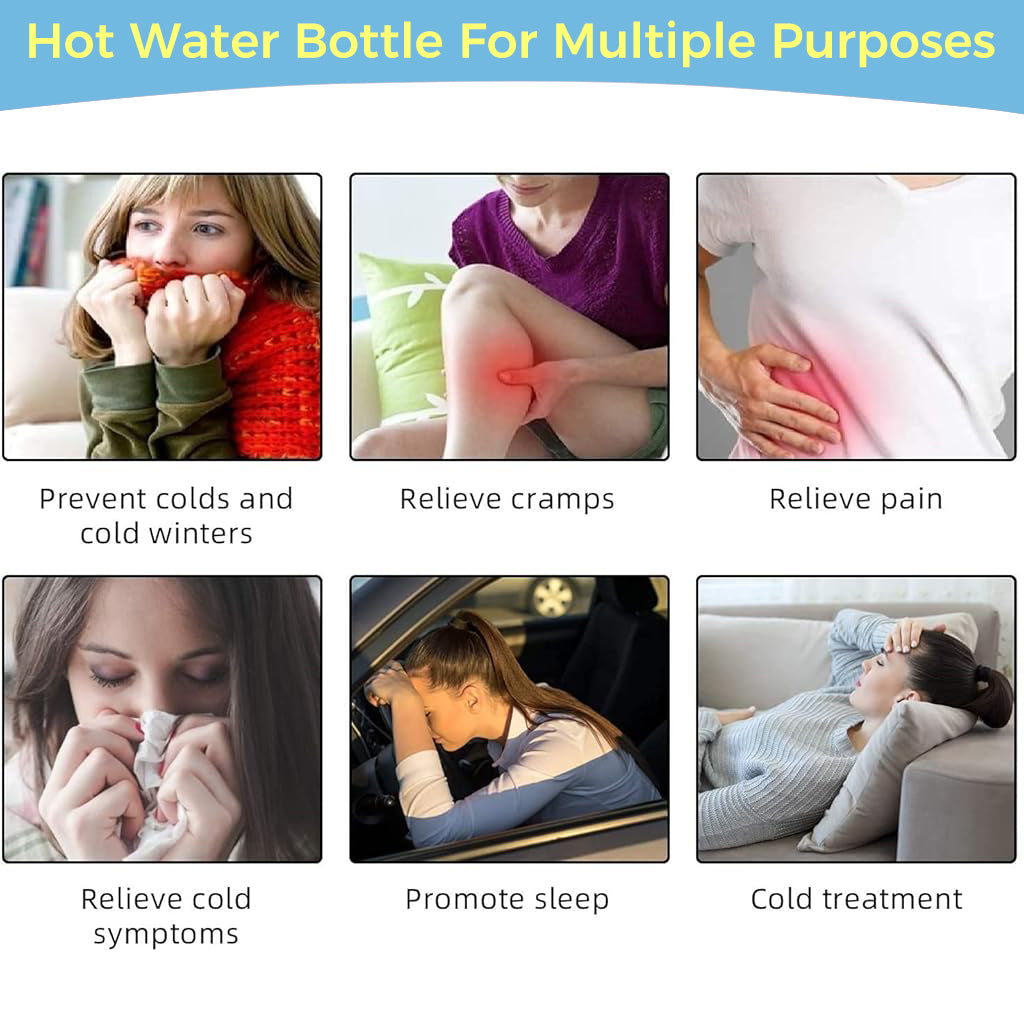 ZIBUYU Hot Water Bottle with Cover, Hot Water Bottle, Plush Hot Water Bottle, Mini Hot Water Bottle, Silicone Mini Hot Water Bag, Safe and Durable Recyclable Hot Water Bottle, Blue