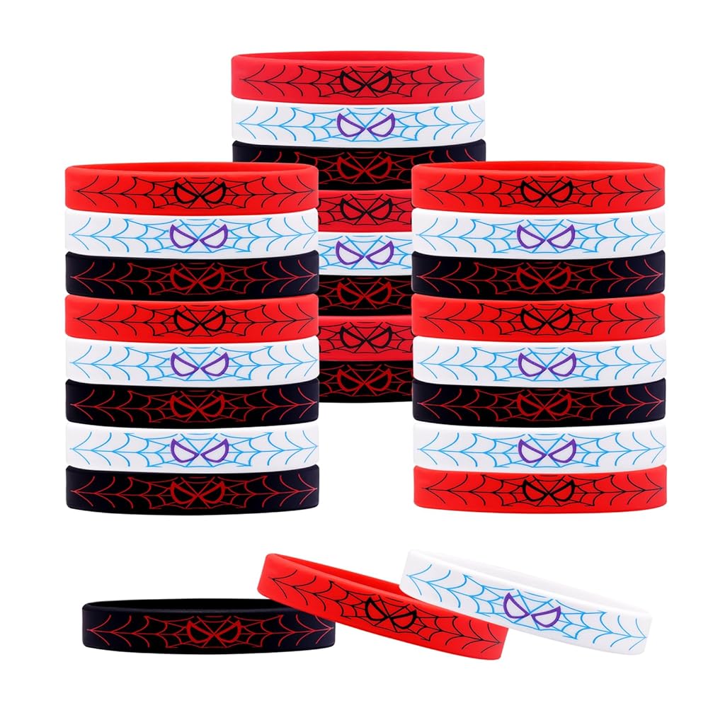 PATPAT® 24Pcs Cartoon Charm Wristbands Themed Birthday Wrist Bands Fashion Cartoon Superhero Silicone Party Wrist Bands Party Supplies Activity Identity Wristbands.