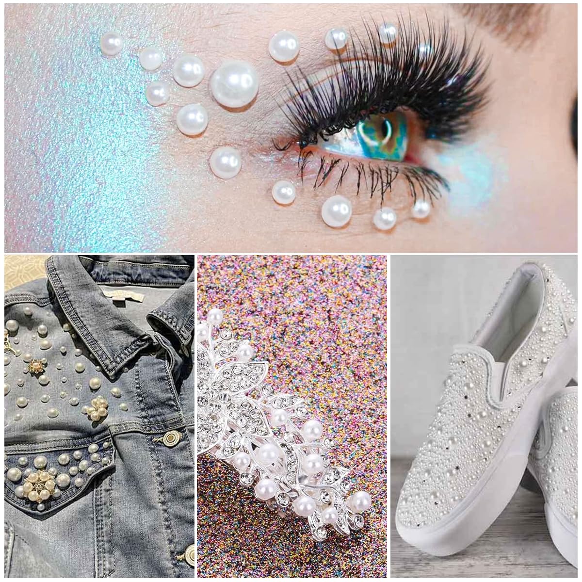 MAYCREATE Nail Pearls Kit for Art and DIY Crafts with 5800 pcs 7 Sizes White Flatback Beads