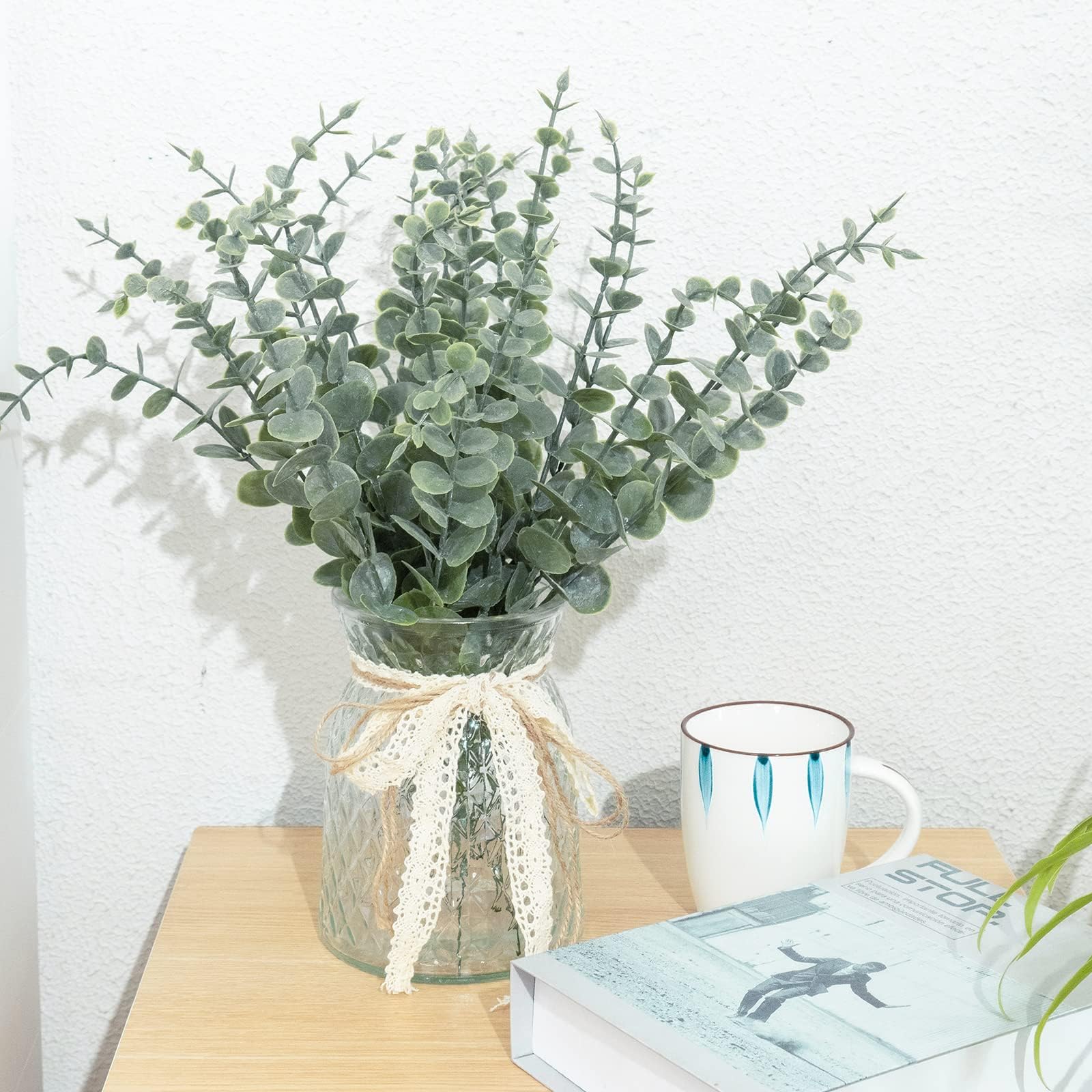 HASTHIP® 20Pcs Artificial Eucalyptus Stems Artificial Plants Home Decor, Faux Eucalyptus Leaves Greenery Branches Artificial Flowers for Decoration, Arrangement, Wedding, Home, 16