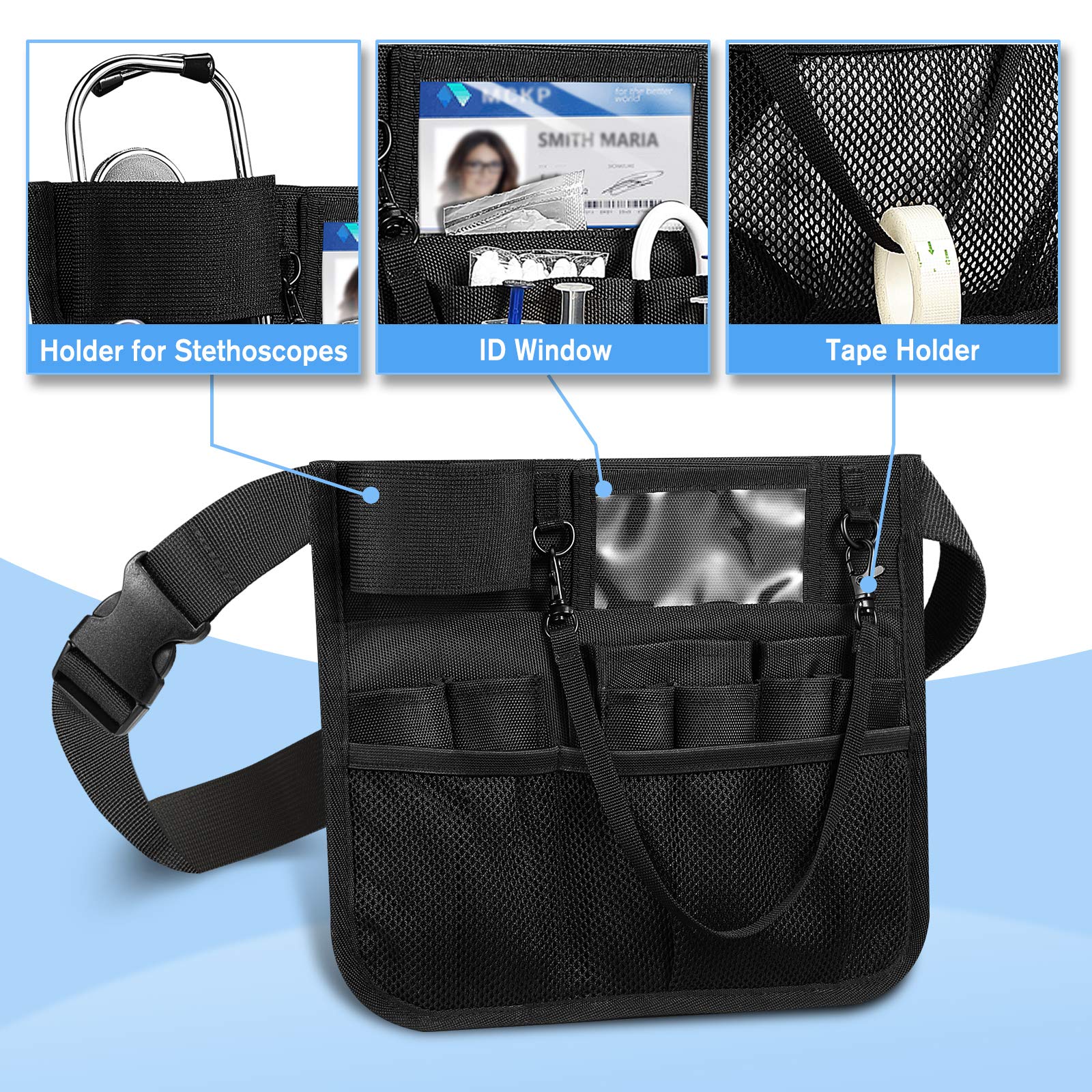 ZIBUYU Waist Bag for Nurses with Multi Compartment Design and Adjustable 24–45 in Belt | Black