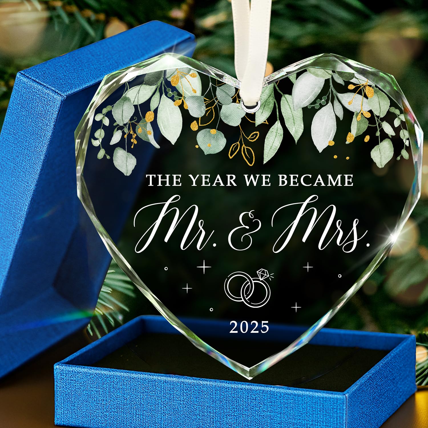 PATPAT® Gifts for Couples 2025 - Mr and Mrs Gifts - Gift Ideas for Newly Wed Couple, Bride, Bridal Shower, Future Mr & Mrs - Just Married Glass Ornament 2025, 1st Married Decorations