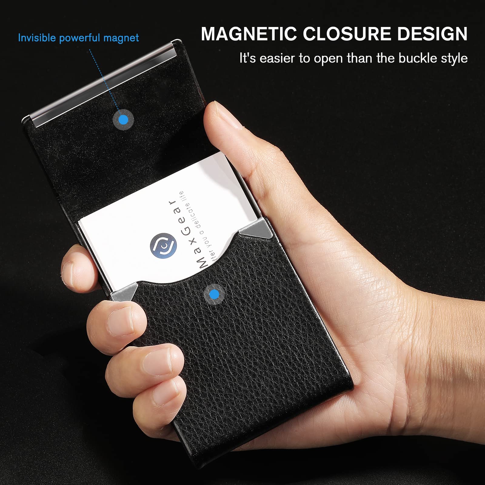 Zibuyu Business Card Holder for Women and Men with Magnetic Clasp 20 Cards 6x9.5cm Black | PU Leather Wallet Case 3PCS