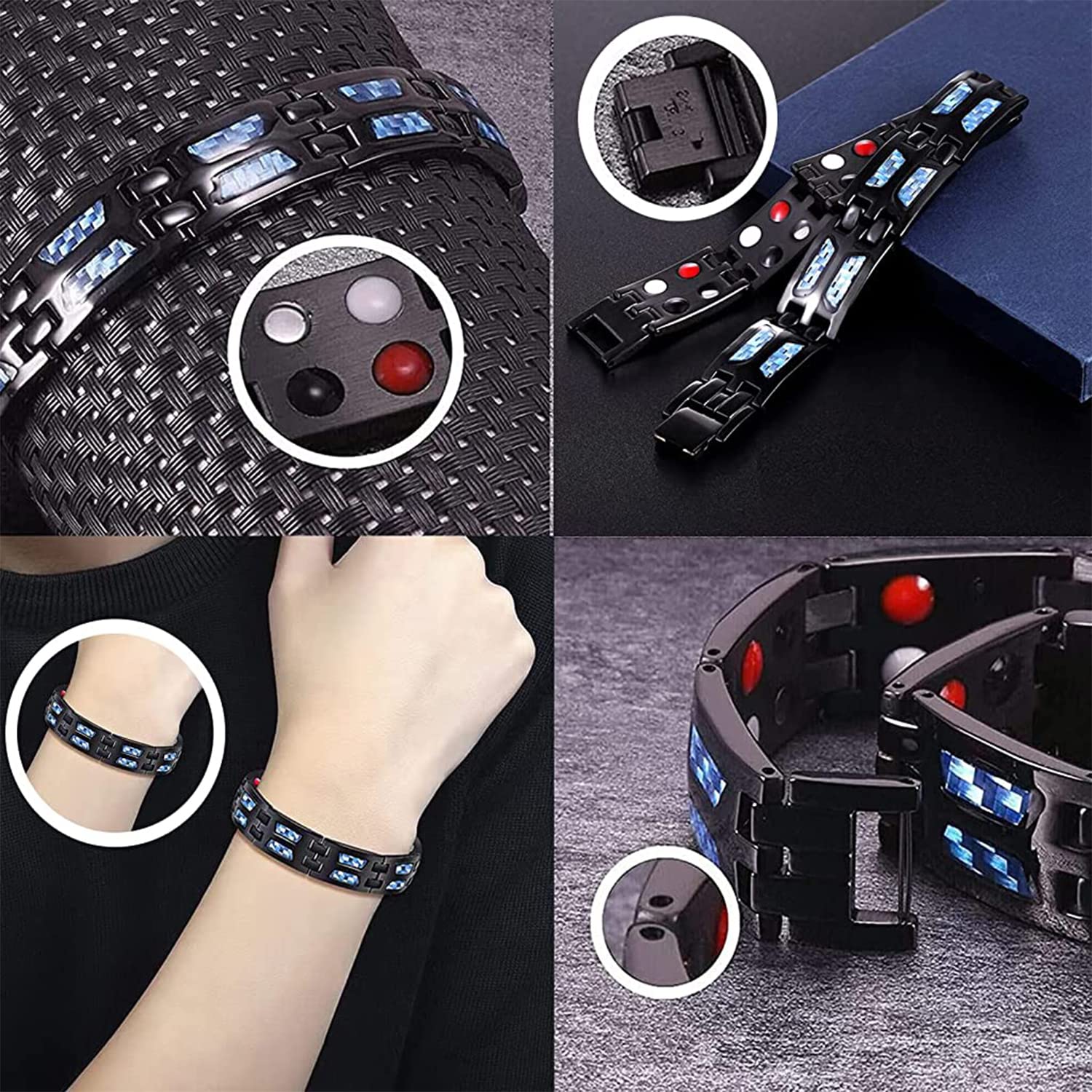 SANNIDHI Magnetic Therapy Bracelet for Pain Relief with Titanium Steel 8.54 in Black | Adjustable for Men and Women