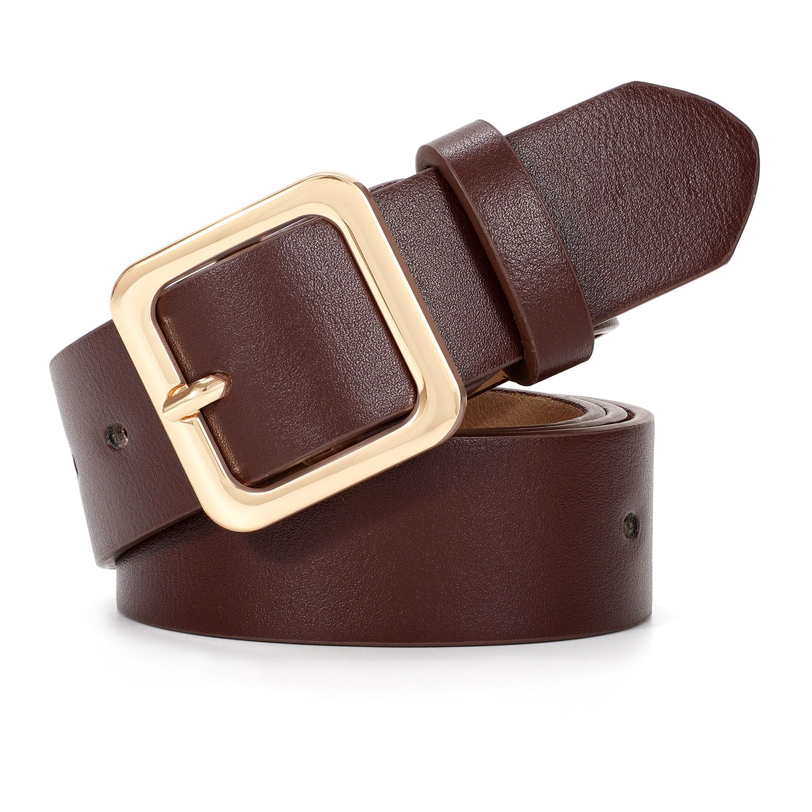 SANNIDHI® Women Leather Belt for Jeans Pants Dresses Fashion Black Belt for Women with Square Buckle-Bronze