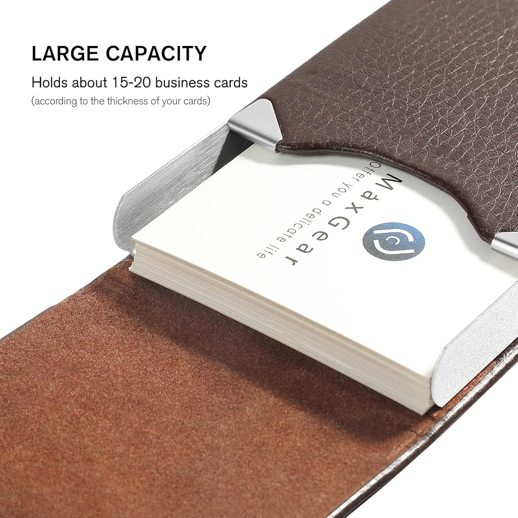 ZIBUYU® Business Card Holder Metal Visiting Card Case Classy Card Holder for Women & Men PU Leather Wallet Card Case with Metal Magnetic Clasp, 20 Cards (6x9.5cm) - Coffee Brown 3 PCS