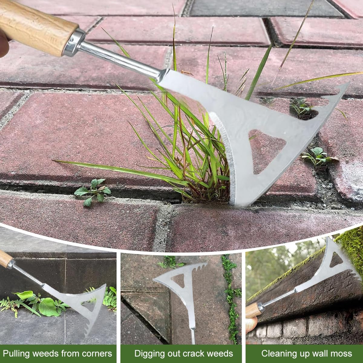 HASTHIP Hand Weeder for Garden Weed Removal with 33cm Serrated Blade and Wooden Handle | Steel Crevice Tool