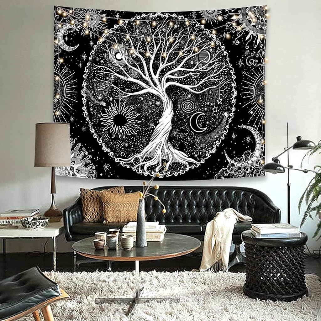 HASTHIP® Tree of Life Tapestry Black and White Tapestry Galaxy Space Tapestry Black Aesthetic Tapestry Wall Hanging for Bedroom (50×60 Inches)