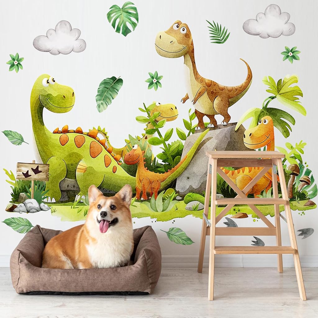 SNOWIE SOFT® 2 Sheet Cartoon Wall Stickers for Kids Room Nursery Room Bedroom Self-adhesive Cartoon Dinosaur Charming Stickers PVC Wateproof Wall Decorative Stickers, 30x60cm