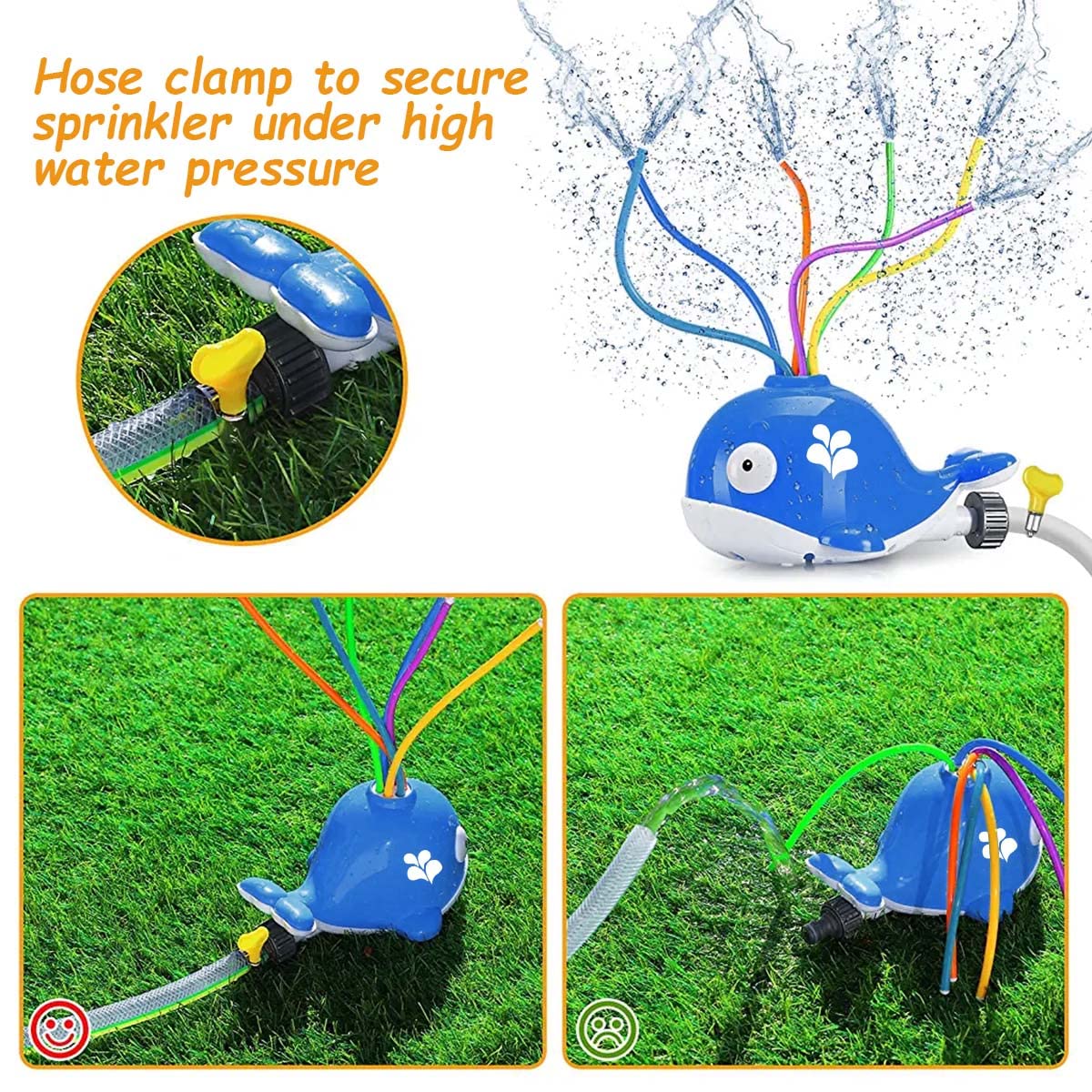 PATPAT Water Toys for Kids featuring 6 Swing Tubes and 8 ft Spray Range | Blue Whale Sprinkler
