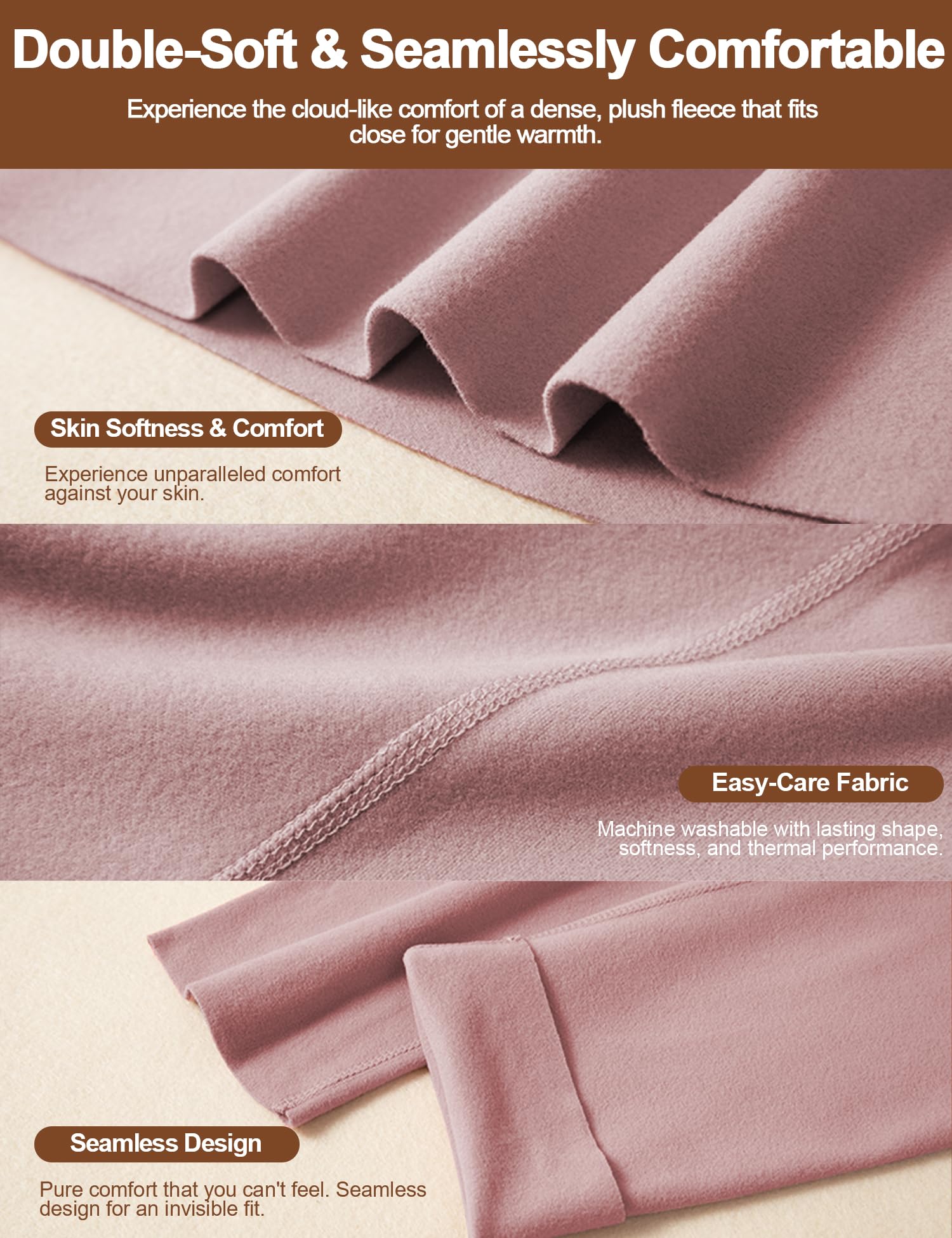 Venzina Women's Thermal Underwear Set for Cold Weather with Double-Sided Fleece | Seamless Crew Neck Base Layer