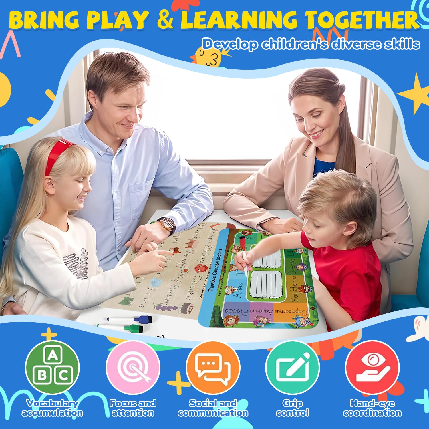 PATPAT Magic Water Doodle Mat for Kids featuring Reusable Water Pens and Stamps 39.37 x 31.5 in | Mess Free Drawing Fun