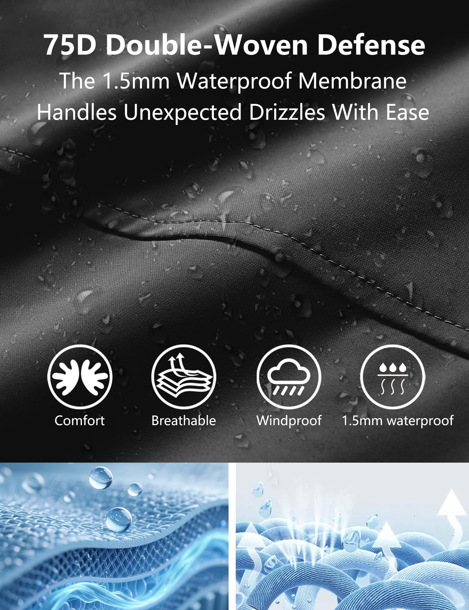 Venzina Women's Waterproof Jacket for Travel and Commuting with 75D Windproof Design | Black Hooded Trench Style