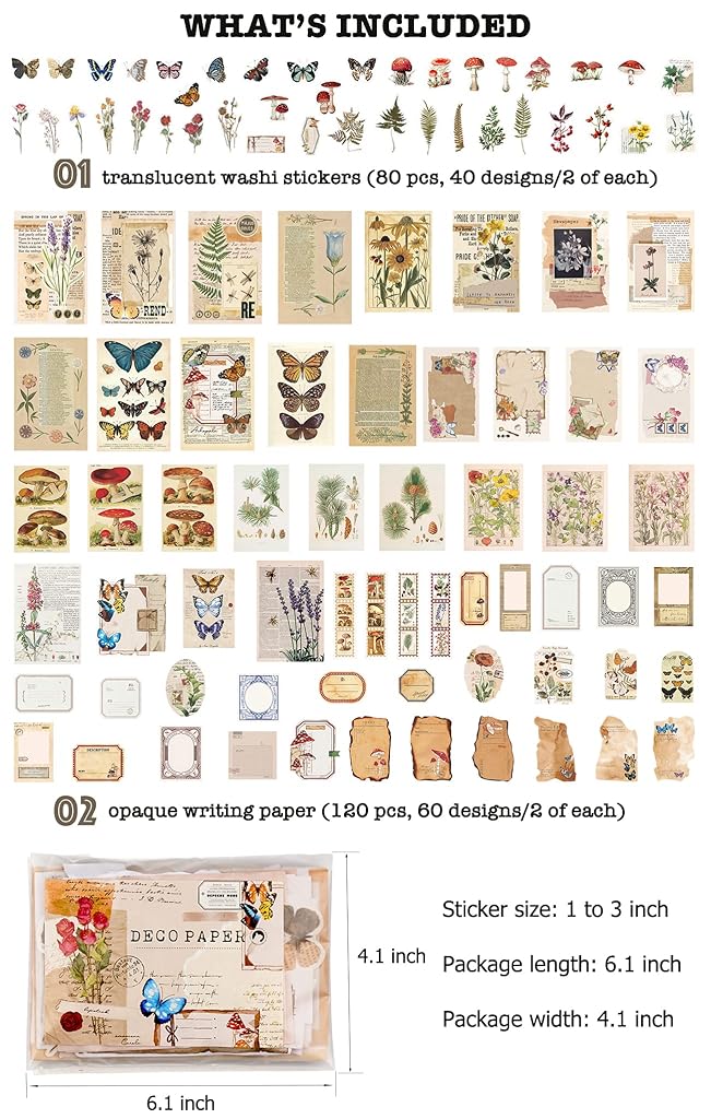 HASTHIP® 400PCS Vintage Journal Supplies Pack for Scrapbook Art Journaling Bullet Junk Planners DIY Paper Reusable Stickers Craft Kits Notebook Collage Album Aesthetic Gold 10.4 Cms