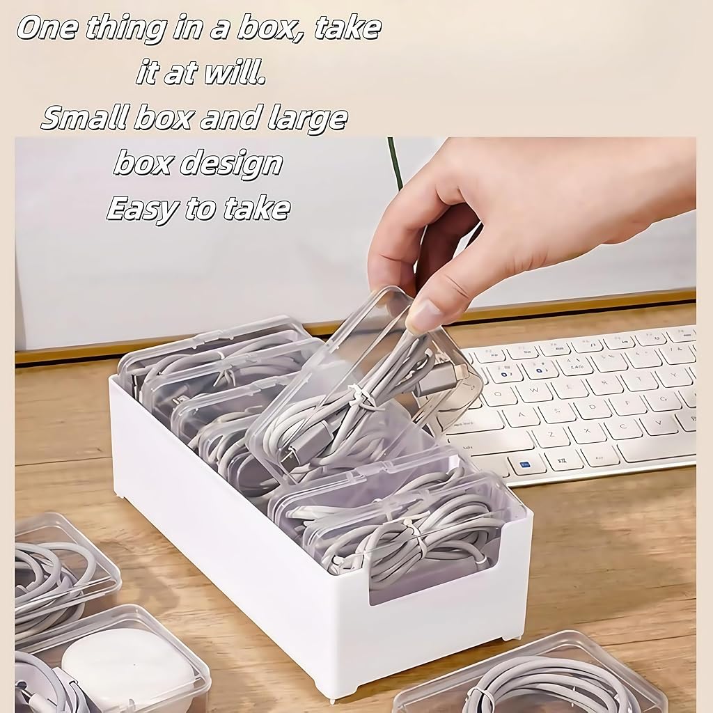HASTHIP® 7 Box Cable Organizer Storage Box for Office,Home,Desk Accessories Storage Stationery Supplies and Accessories White-Transparent