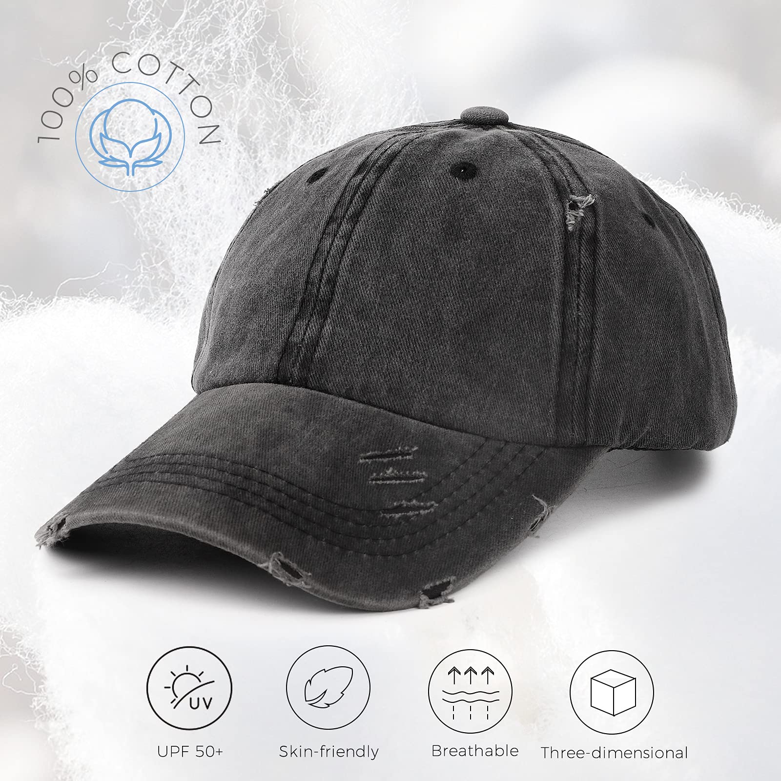 PALAY Womens Baseball Cap for Outdoor Wear featuring Ponytail Hole Adjustable 54–60 cm Cotton | Black