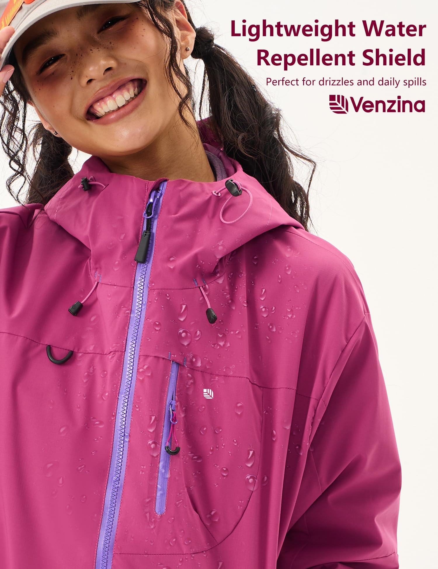 Venzina Women’s Waterproof Jacket for Daily Commute and Travel featuring Color Block Design | Breathable Windproof Fit in Purple