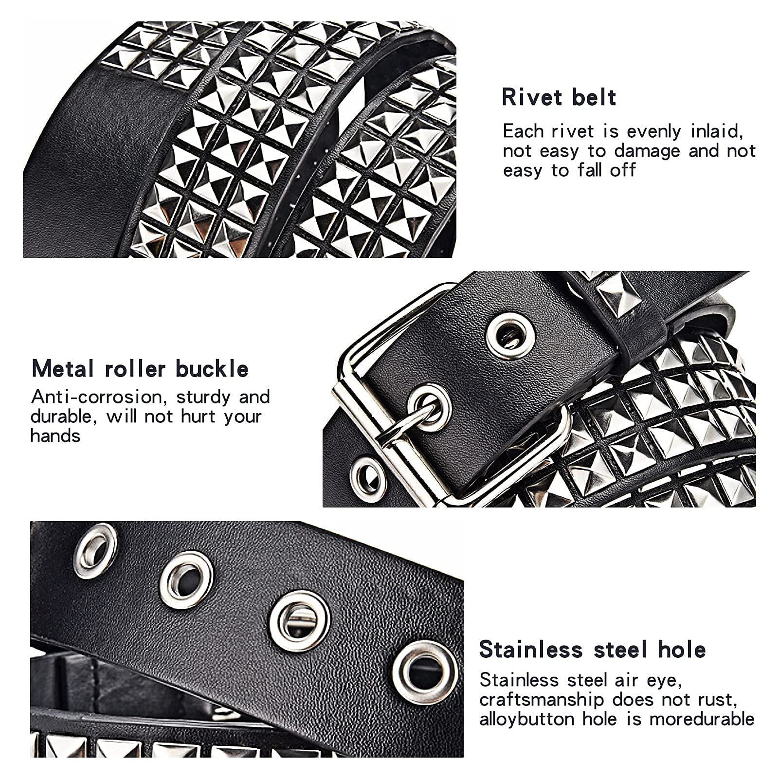 GUSTAVE® Black PU Leather Punk Rock Gothic Studded Wide Belts for Men & Women with Jeans, Jacket, Chains & Clothing Accessories, length- 110cm