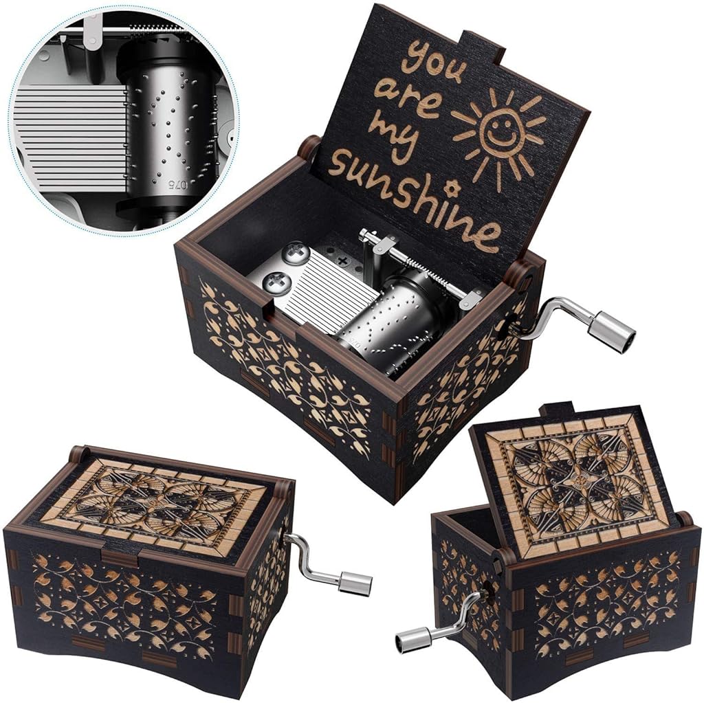 PATPAT® Wood Harry Potter Music Box Hand Crank Music Box Wooden Handmade Musical Boxes Best Gift for Kids, Friends, Valentine's Day/Wedding Day/Birthday (Multicolor-My Sunshine) 2 PCS