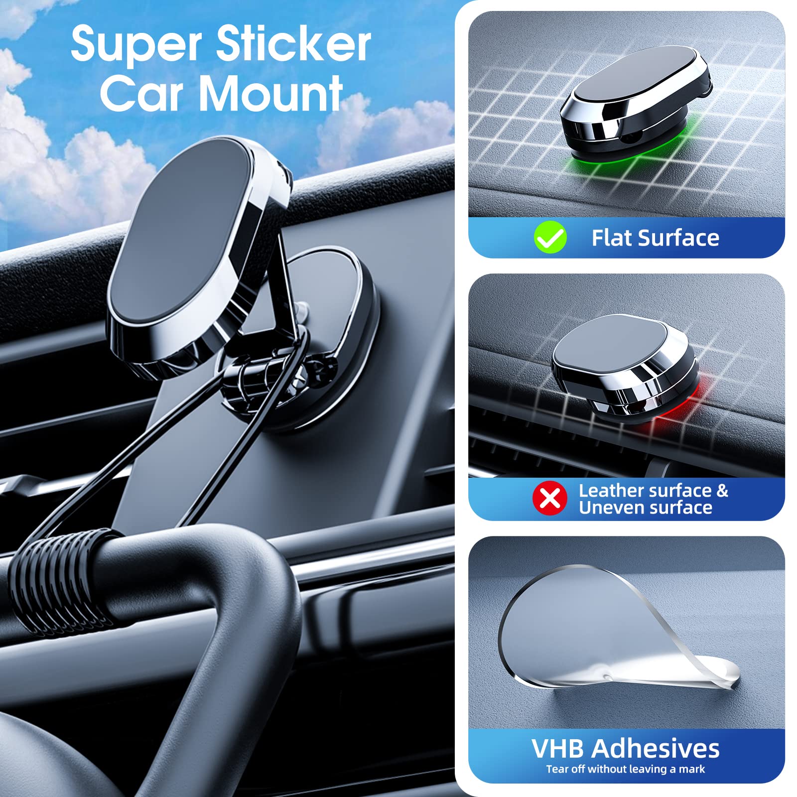 STHIRA Magnetic Mobile Holder for Car with 6 N52 Magnets and Adjustable Alloy Arm | Easy Installation