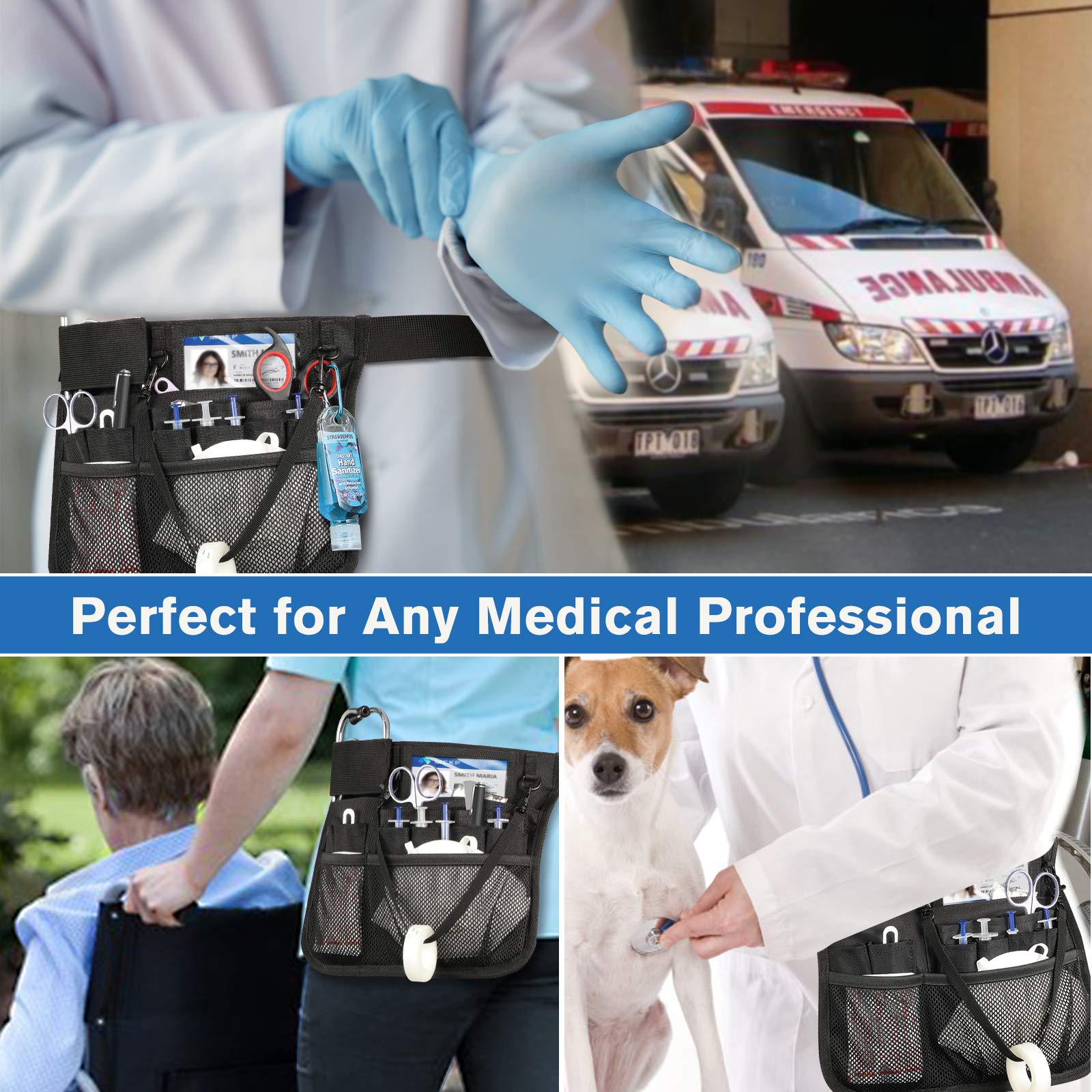 ZIBUYU Waist Bag for Nurses with Multi Compartment Design and Adjustable 24–45 in Belt | Black