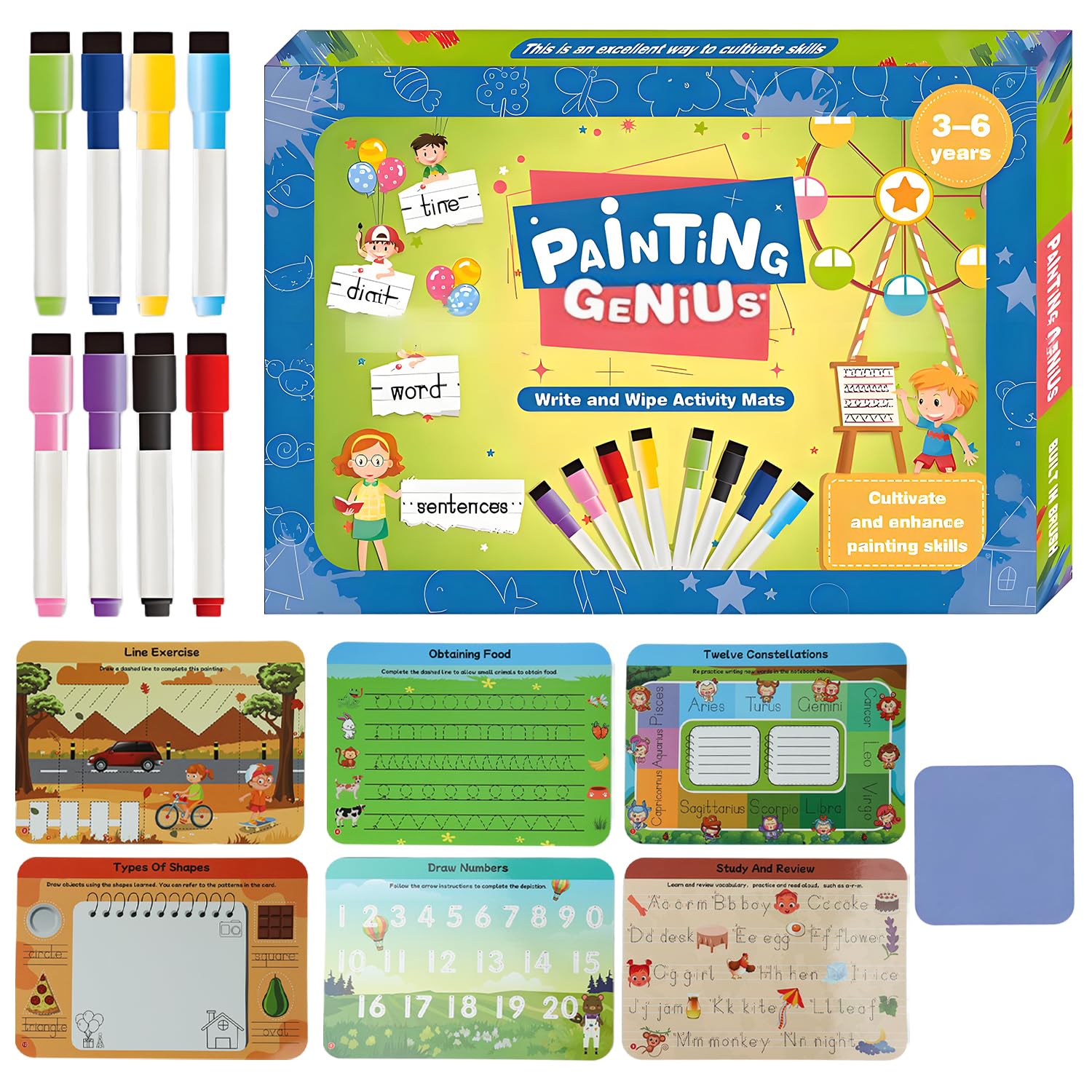 PATPAT Magic Water Doodle Mat for Kids featuring Reusable Water Pens and Stamps 39.37 x 31.5 in | Mess Free Drawing Fun