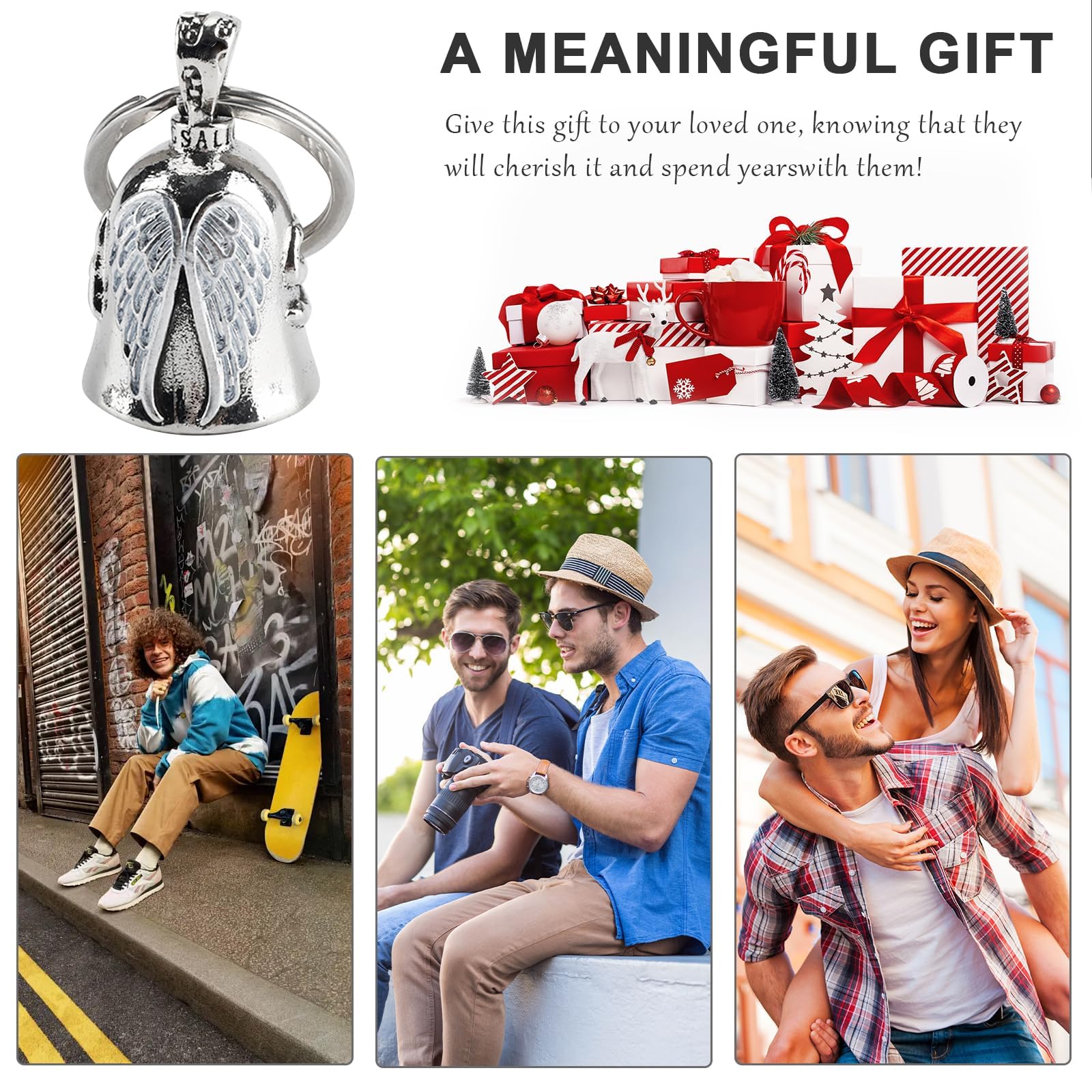 STHIRA Guardian Angel Motorcycle Bell for Good Luck with Metal Ring Attachment 3 PCS