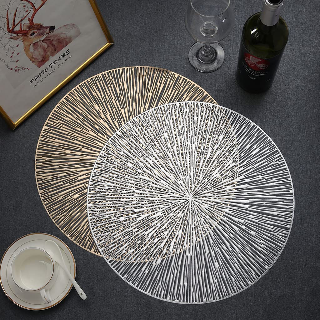 HASTHIP Placemats for Table Decoration with Anti Slip Strip Design 2pcs 38cm PVC Gold and Silver | Perfect for Dining and Banquets