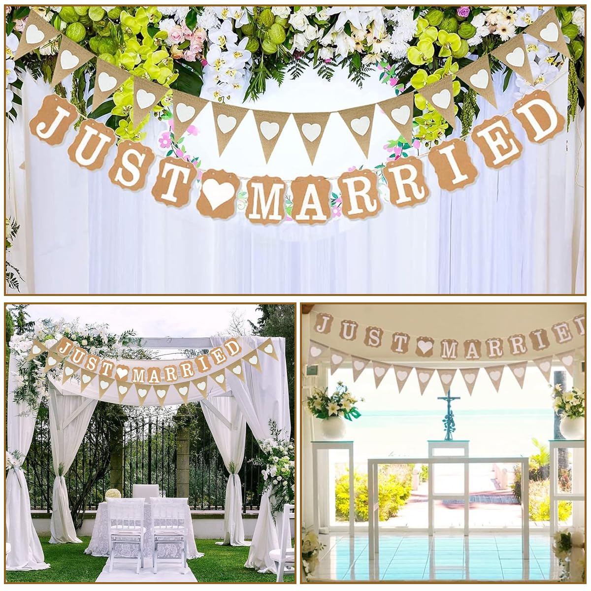 PATPAT Wedding Banner Kit for Decoration featuring 3m Just Married Bunting & Pre Strung Design
