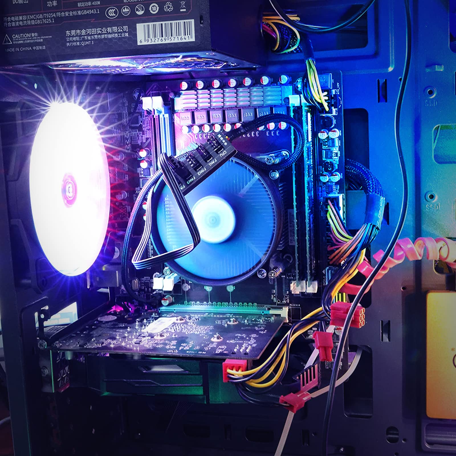 Verilux PWM Fan Hub for PC Case Fans with 15.7 in 1 to 5 Splitter and Braided Nylon Sleeve