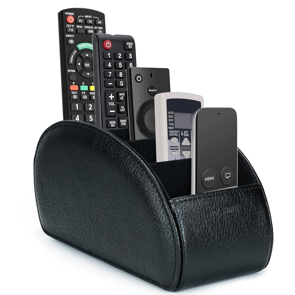 HASTHIP® Remotes Organizer Case Desk Holder Accessories Organizer Open 5-Compartment PU Desk Organizer for Living Room, Tea Table Multipurpose Desk Organizer Office Stationeries Holder