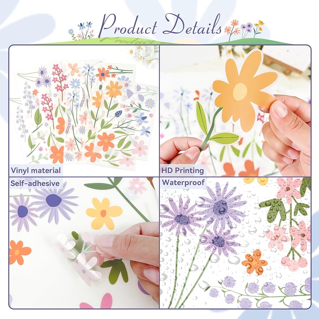 HASTHIP® 8 Sheets Flower Wall Decals 102 Pcs Spring Themed Wildflower Wall Stickers Peel and Stick Fairy Floral Wall Decor for Girls Bedroom Living Room Nursery Home