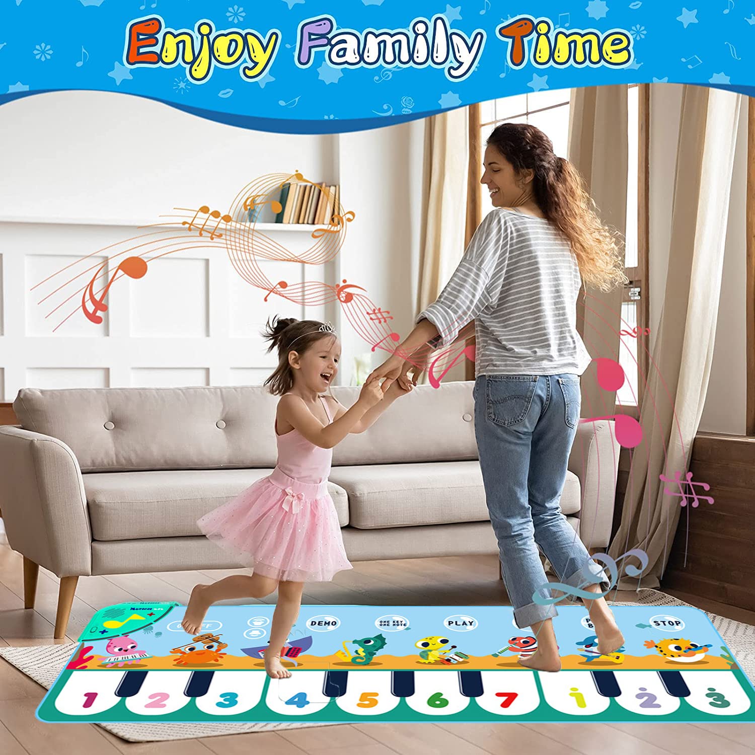PATPAT Piano Mat for Kids with 8 Sounds and 6 Modes 110×36cm Foldable Play Mat | Blue