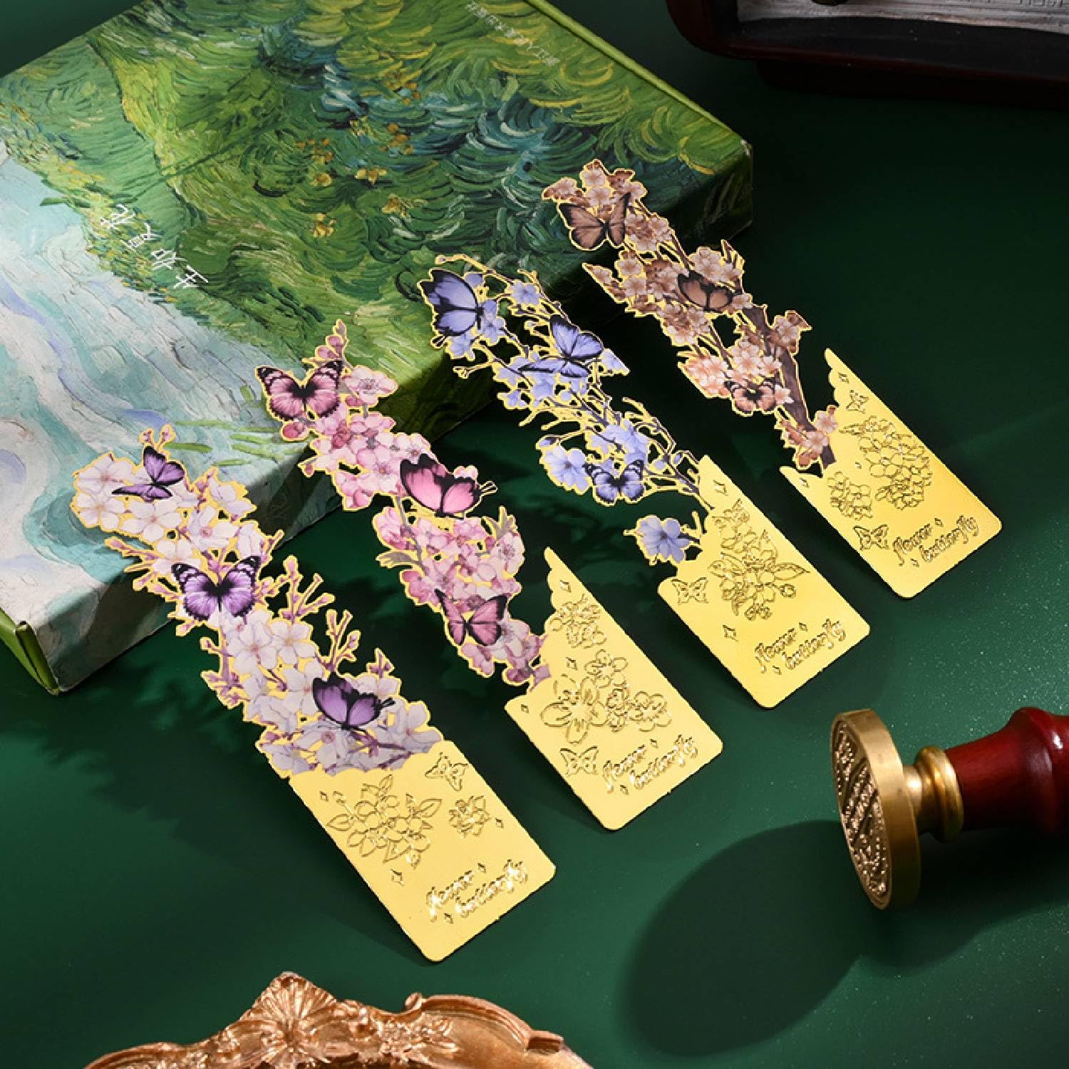 OFIFO Butterfly Metal Bookmark Set of 4 for Books with Cutout Embossed Design | 1x4 in