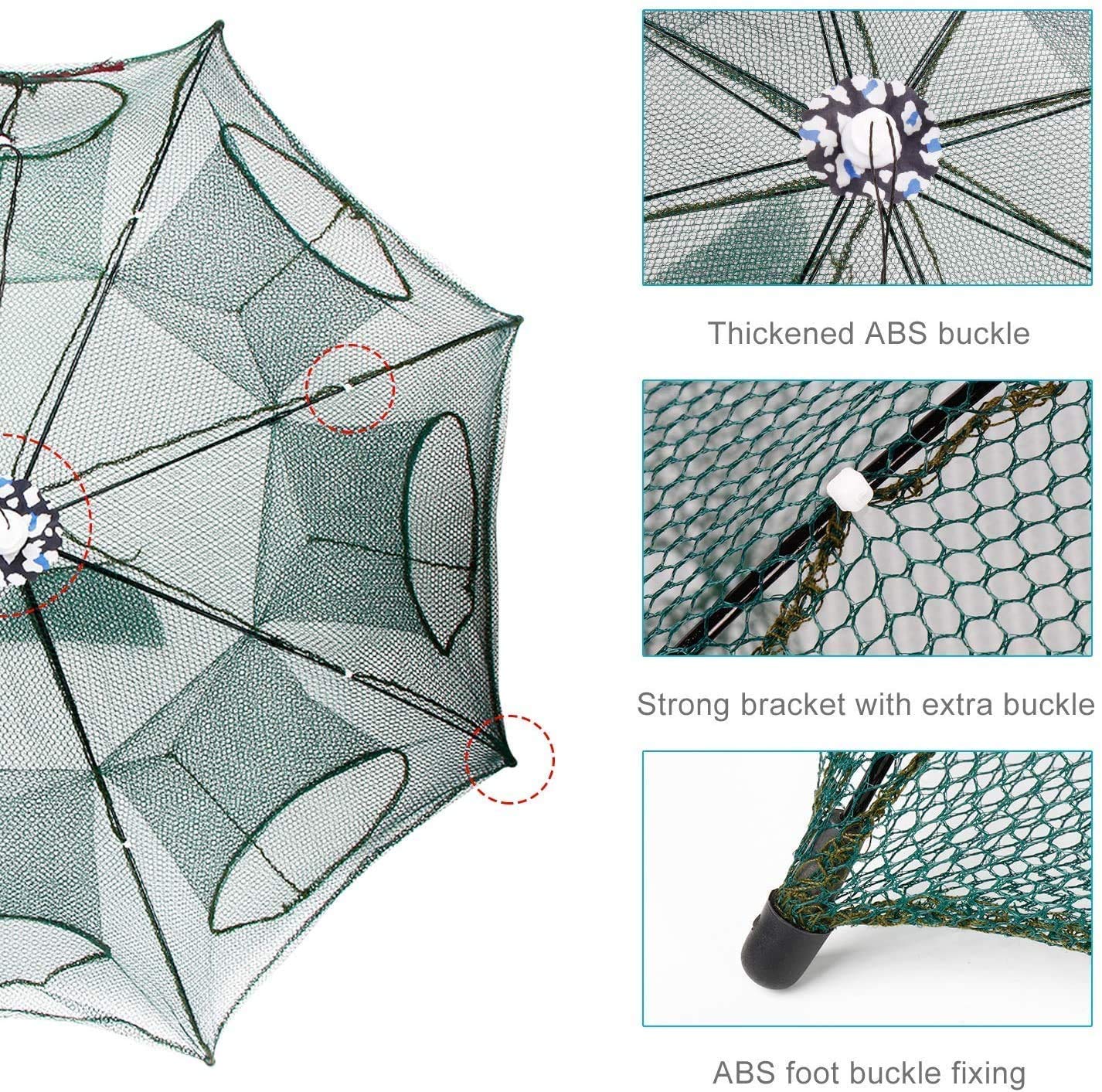 Zorbes Fishing Net Trap for Outdoor Angling with 8 Sides 16 Holes and Double Zipper | 3 PCS