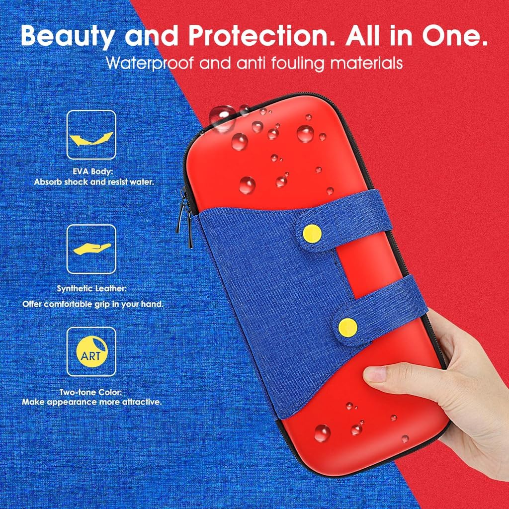 ZORBES Carrying Case for Switch and Switch OLED with 10 Game Slots | EVA PU Leather Protection