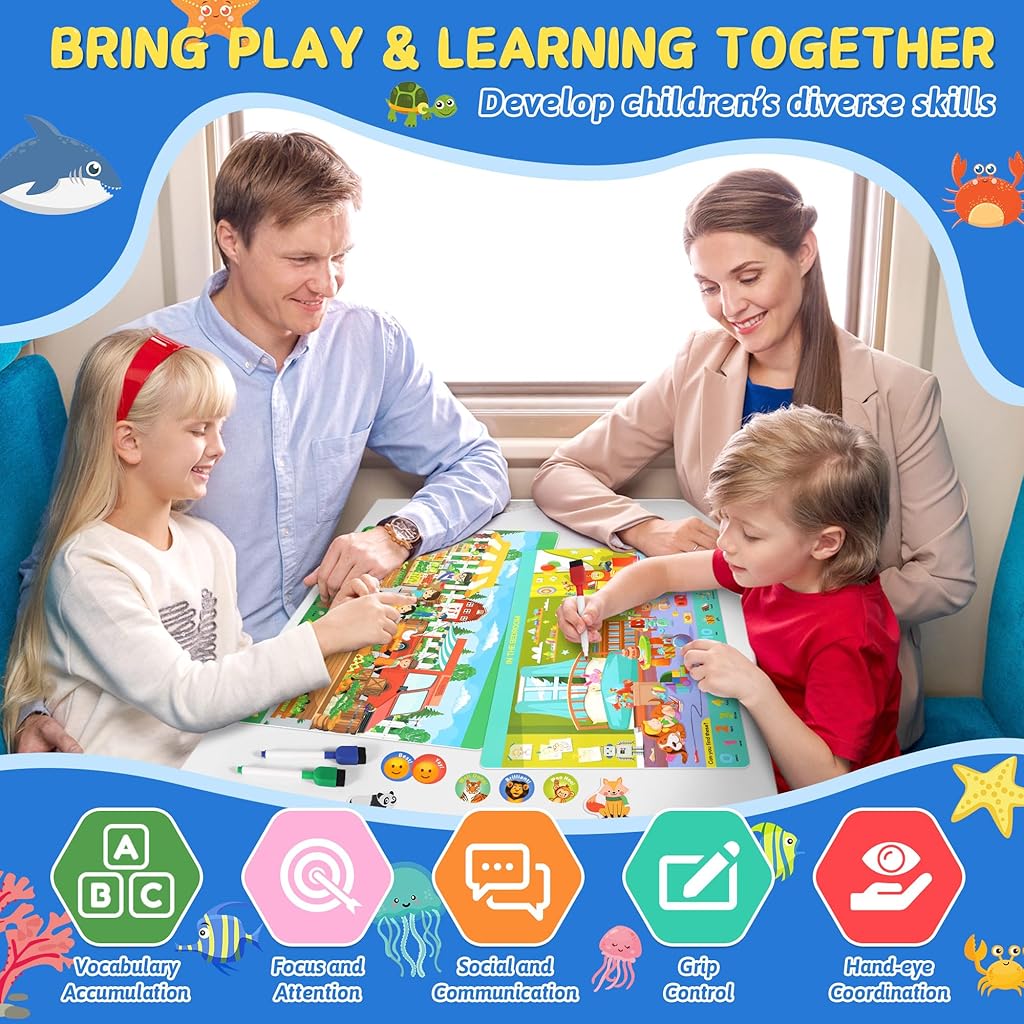 PATPAT® Search and Find Books for Kids Ages 3,4,5,6, Preschool Learning Activities, Educational Reusable Mats for Toddlers, Art & Crafts, Birthday Gifts for Girl and Boy-Multicolor