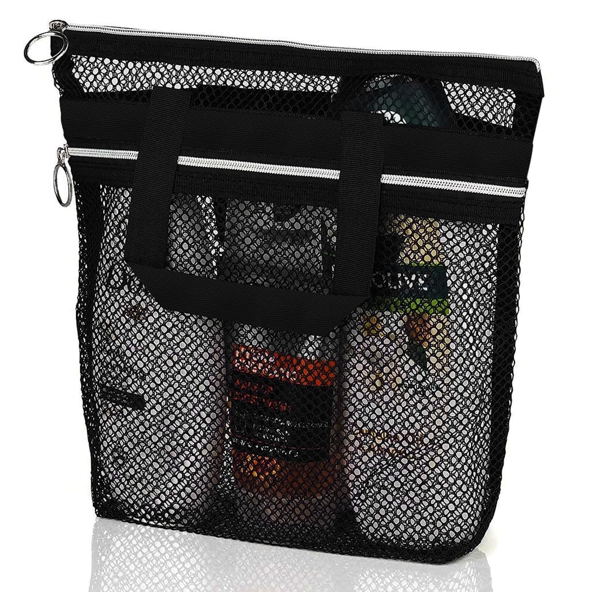 HASTHIP® Mesh Shower Caddy, 10.2x9.9'' Shower Mesh Caddy Tote Bag Quick Dry Hanging Toiletry and Bath Organizer for Travel and Swimming with Zipper