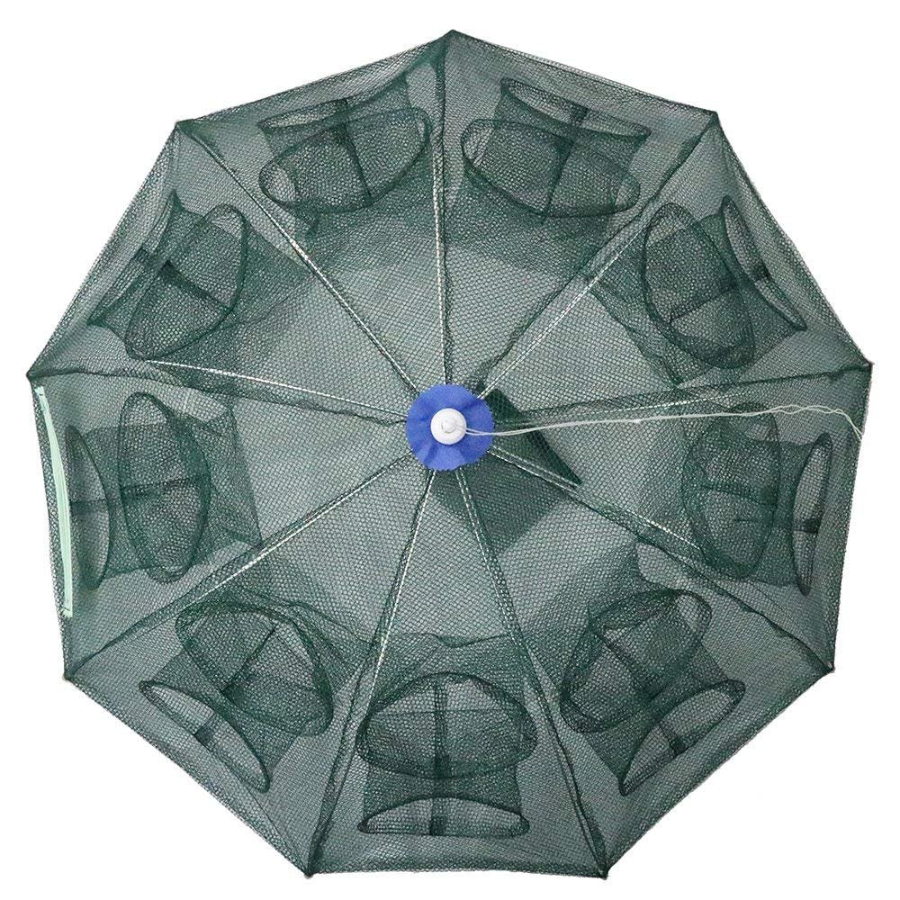 Proberos Fishing Net for Crab Shrimp and Lobster Catching with 16 Holes and 6m Rope | Foldable Nylon Trap