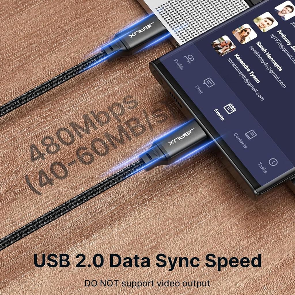JSAUX Type C Cable for Fast Charging with 100W 5A Power and 6.6ft Nylon Braided Design | 480Mbps Data Transfer