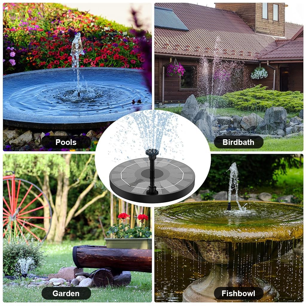 Verilux Solar Fountain for Garden Pond with 6 Nozzles and 7V Solar Panel | Easy Assembly