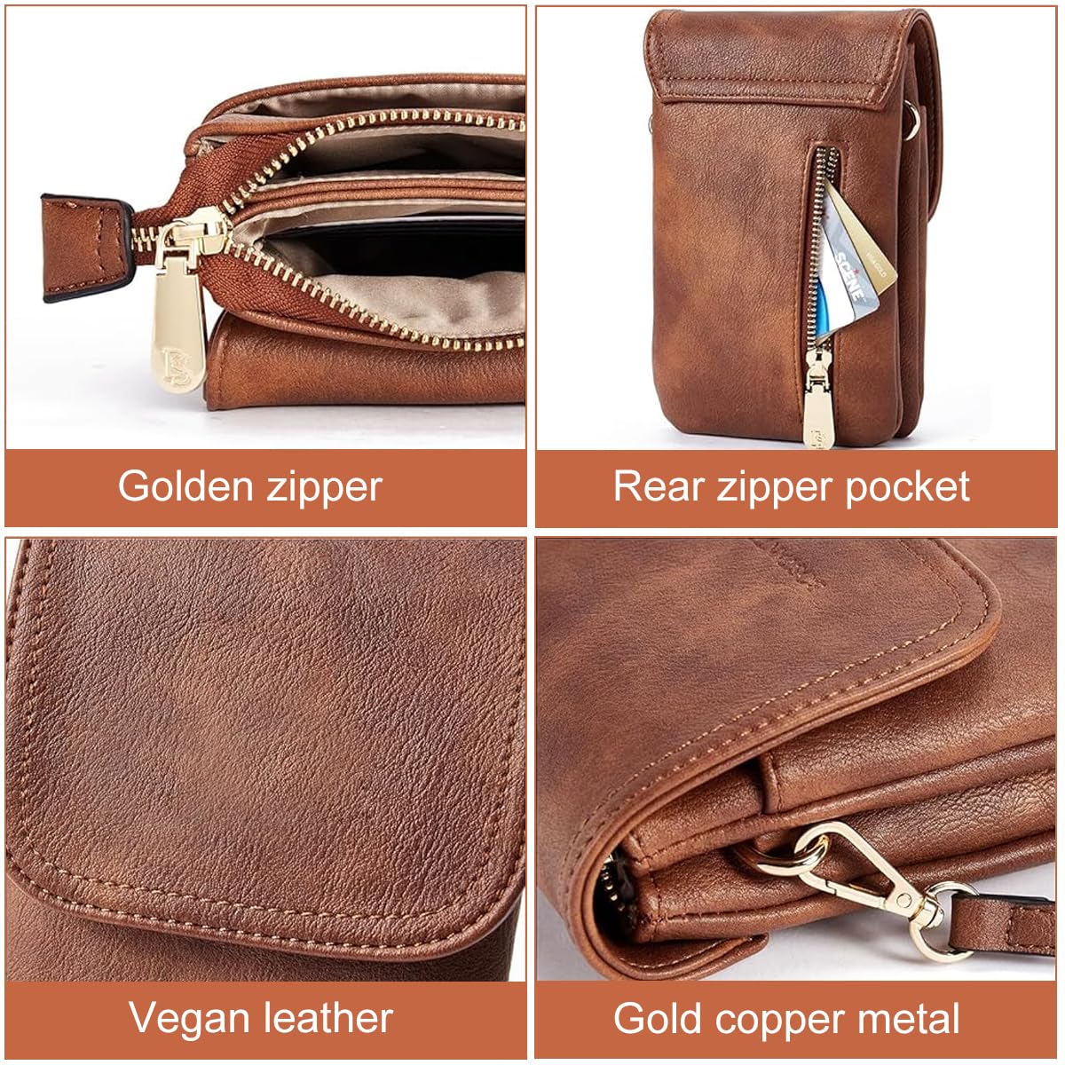 PALAY Crossbody Phone Bag for Daily and Travel Use with Multi Zipper Pockets | Vintage Brown PU Leather Mini Purse for Women