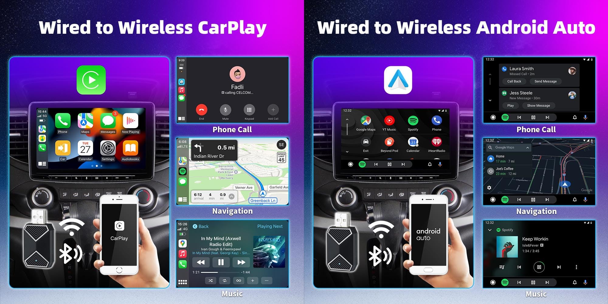 Zitronix Wireless CarPlay Adapter for Android Auto with Bluetooth 5.2 and Plug and Go Setup