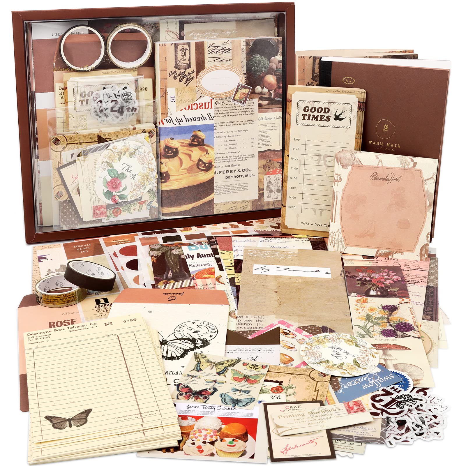 HASTHIP Vintage Scrapbook Stickers Pack for Journaling and Crafts with 346 pcs | Beige Aesthetic DIY Kit
