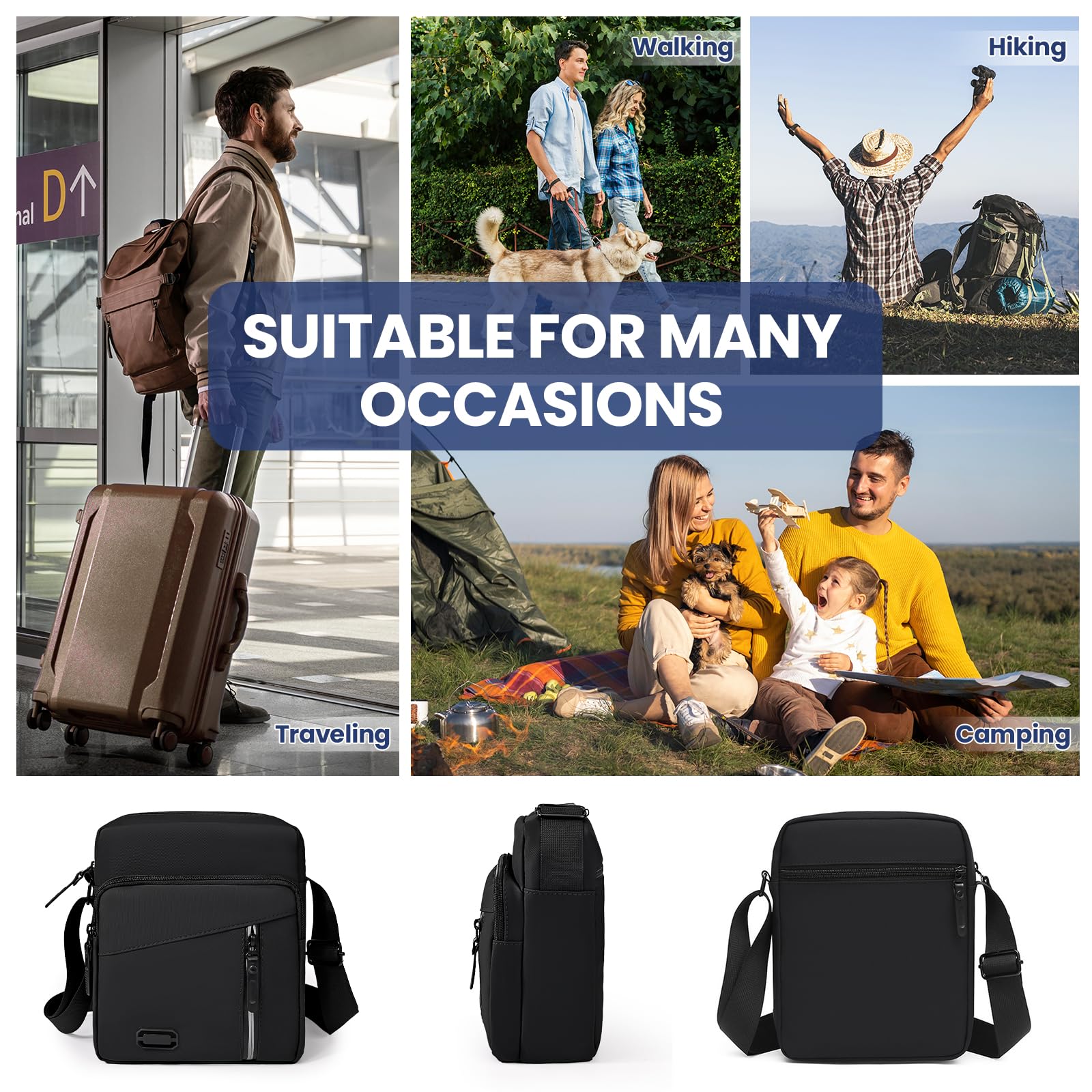 GUSTAVE Sling Bag for Men featuring 21cm x 8cm x 26cm storage with waterproof polyester | Black Crossbody Shoulder Bag